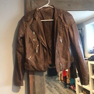 Faux leather crop jacket